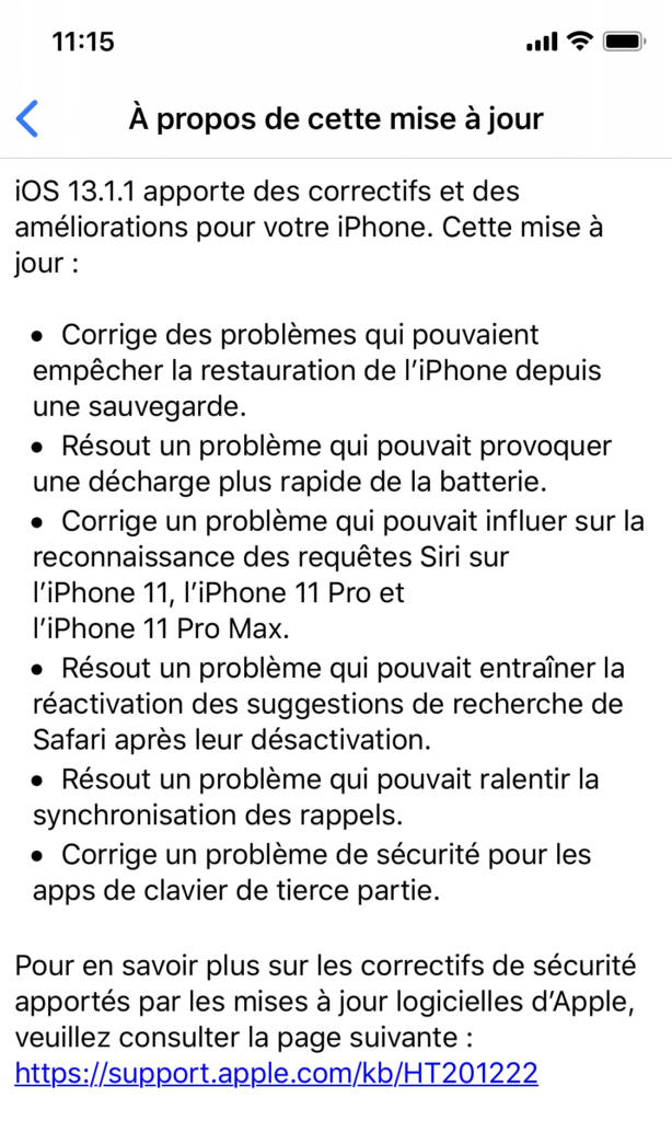 Mise à jour iOS 13.1.1 Mise à jour iOS 13.1.1
