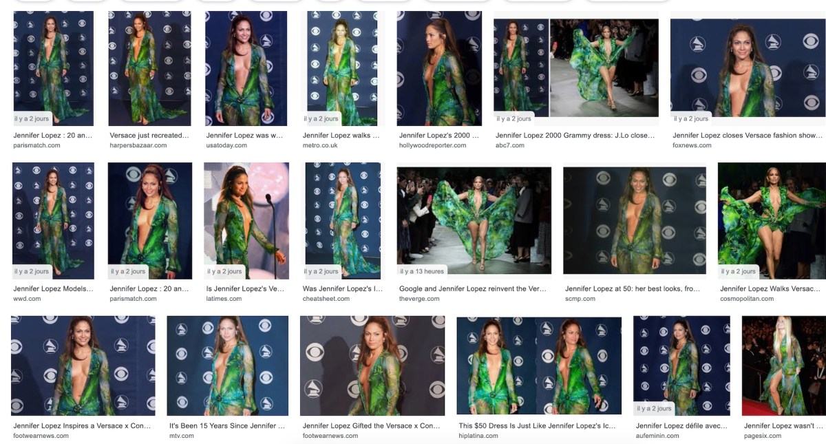 Capture d'écran d'une recherche Google "Jlo dress 2000"