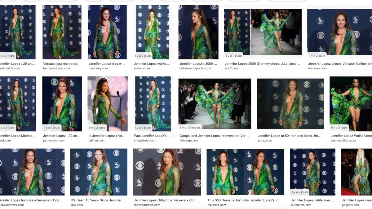 Capture d'écran d'une recherche Google "Jlo dress 2000"