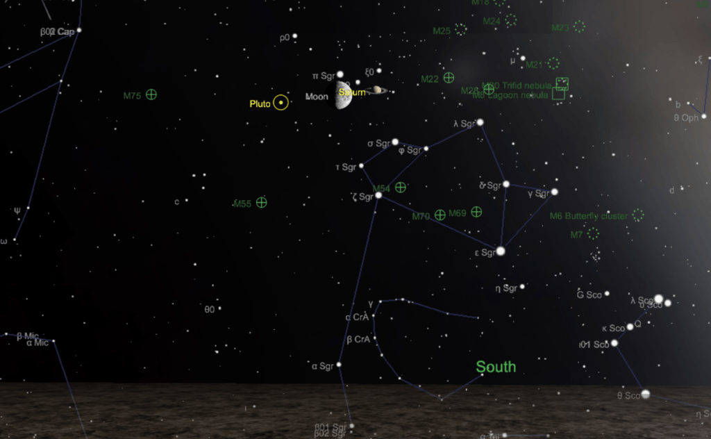 La Lune et Saturne, le 8 septembre à 21h, vu de Paris. // Source : Capture d'écran The Sky Live