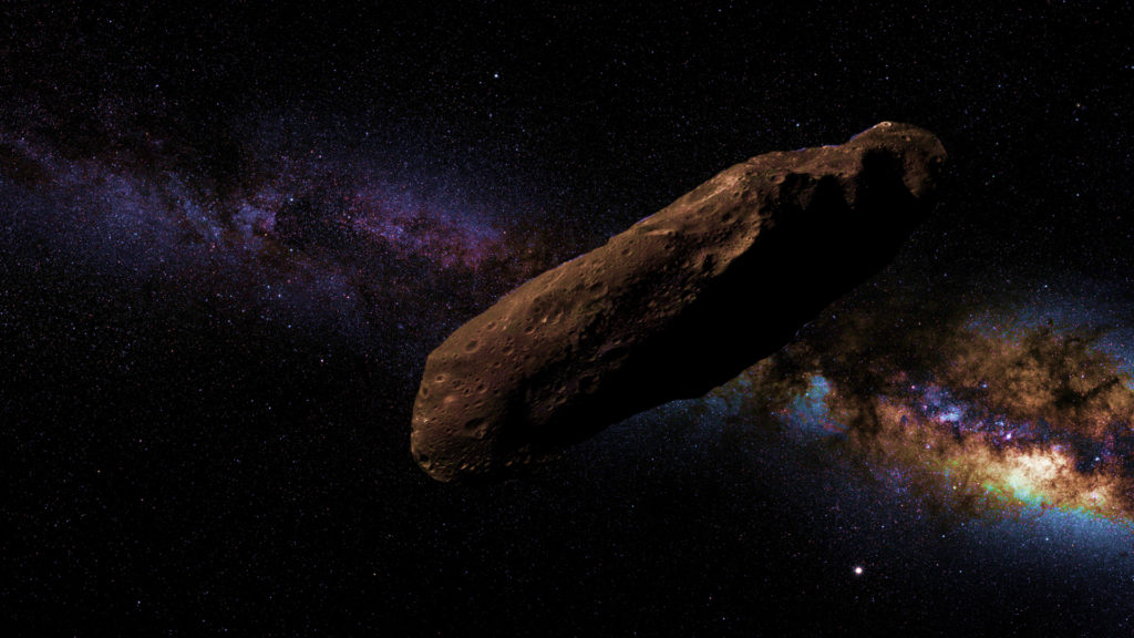 Oumuamua. // Source : Wikimedia/CC/Interpott.nrw Unser Kosmos (photo recadrée et modifiée)