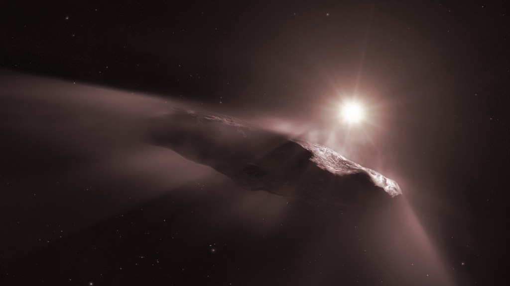 Oumuamua. // Source : ESA/Hubble, NASA, ESO, M. Kornmesser (photo recadrée et modifiée)