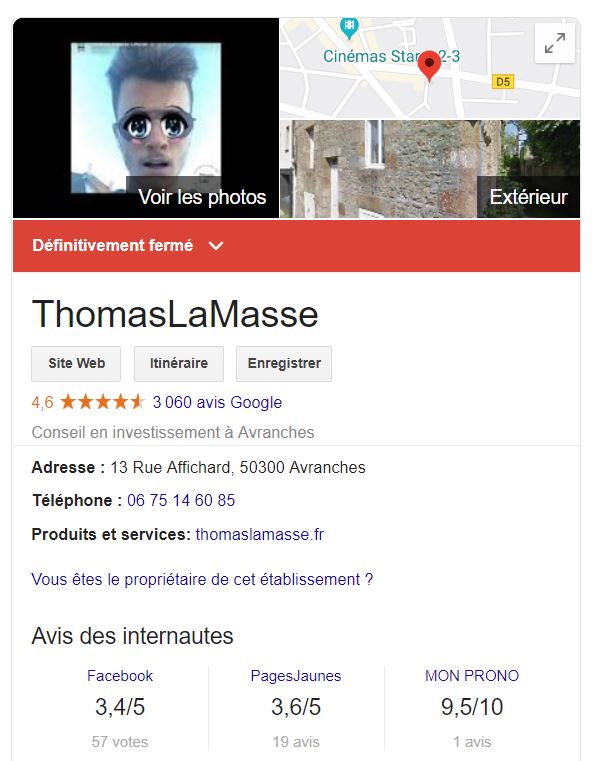 Les avis Google sur Thomas Lamasse. // Source : Capture d'écran Les avis Google sur Thomas Lamasse. // Source : Capture d'écran
