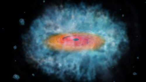 La formation d'un trou supermassif (vue d'artiste). // Source : NASA/CXC/M. Weiss (photo recadrée)