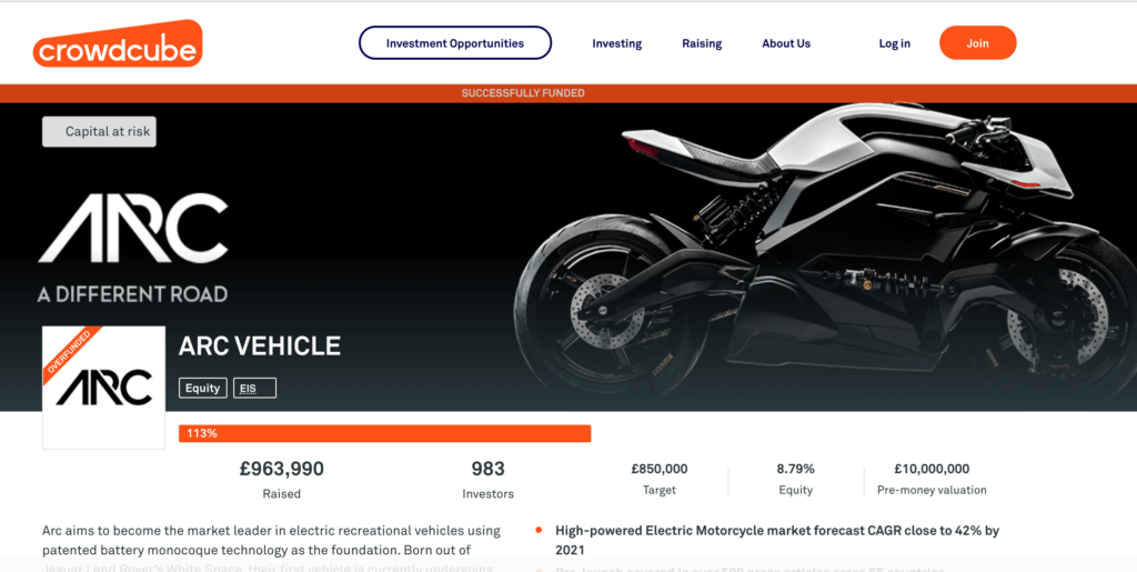 Arc Vehicle sur Crowdcube (en cache)