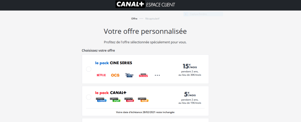 Capture de l'offre Ciné/séries lorsqu'on est déjà abonné Canal+ Capture de l'offre Ciné/séries lorsqu'on est déjà abonné Canal+