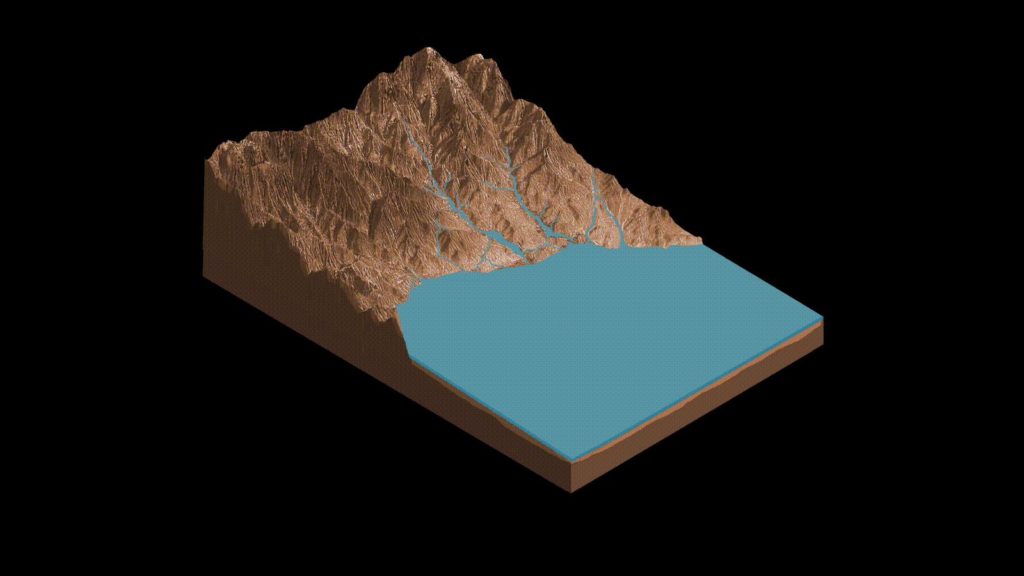Modélisation d'un possible lac sur Mars, autrefois. // Source : ASU Knowledge Enterprise Development (KED), Michael Northrop