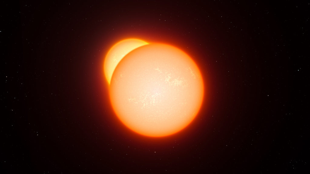 Une représentation d'un système binaire. // Source : ESO/L. Calçada (photo recadrée)