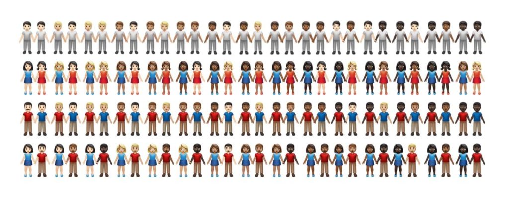 Les nouvelles combinaisons de genre et de couleur de peau // Source : Emojipedia