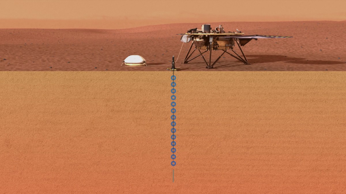 InSight doit creuser jusqu'à 5 mètres de profondeur. // Source : Flickr/CC/DLR German Aerospace Center (photo recadrée)