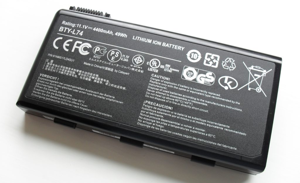 Batterie d'ordinateur, au lithium-ion (Li-ion).