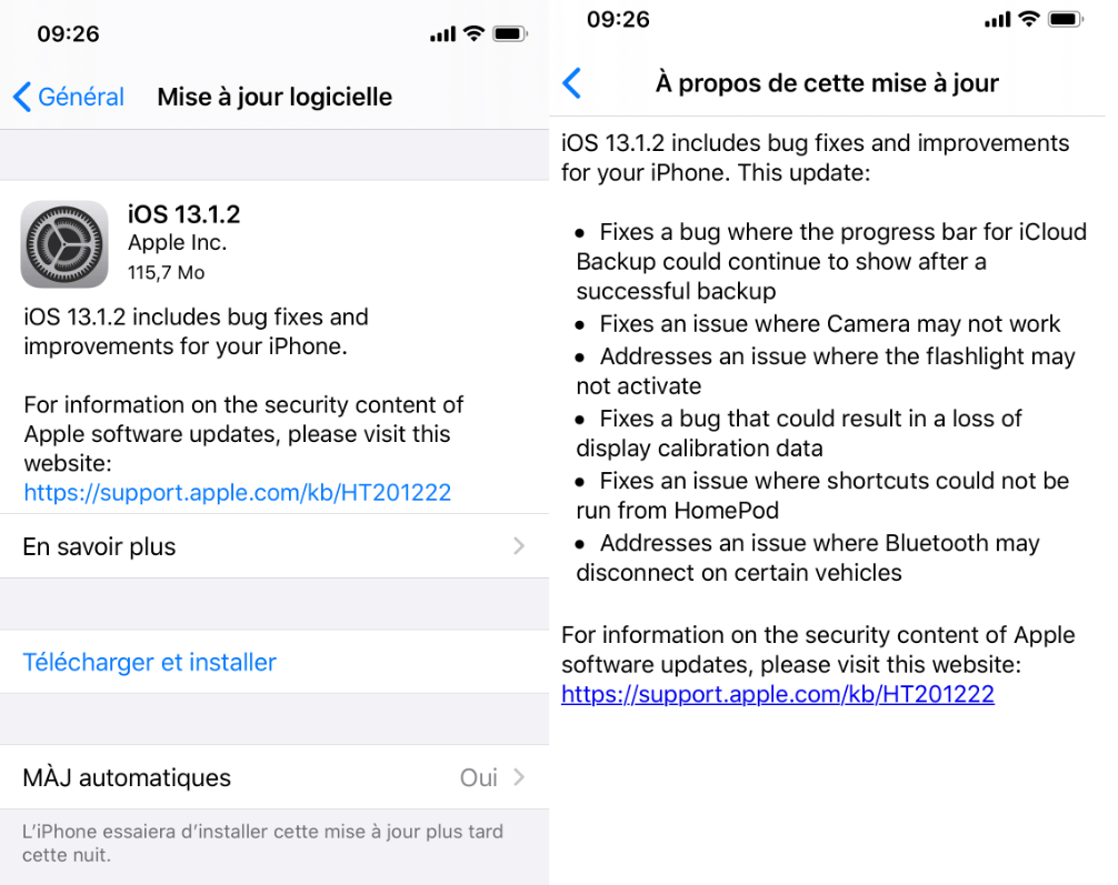 Correctif 13.1.2 // Source : Apple/iPhone