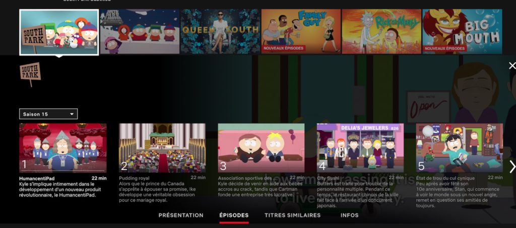 Capture de South Park sur Netflix le 7 octobre 2019 // Source : Netflix Capture de South Park sur Netflix le 7 octobre 2019 // Source : Netflix