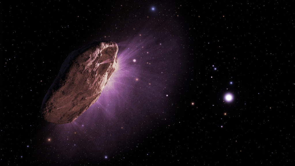 Oumuamua, le premier visiteur interstellaire identifié. // Source : NASA/ESA/STScI (photo recadrée et modifiée)