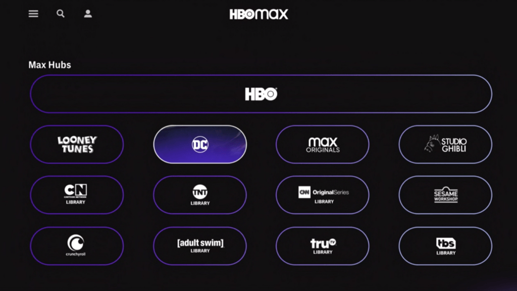 Le filtre HBO Max par type de productions. // Source : HBO