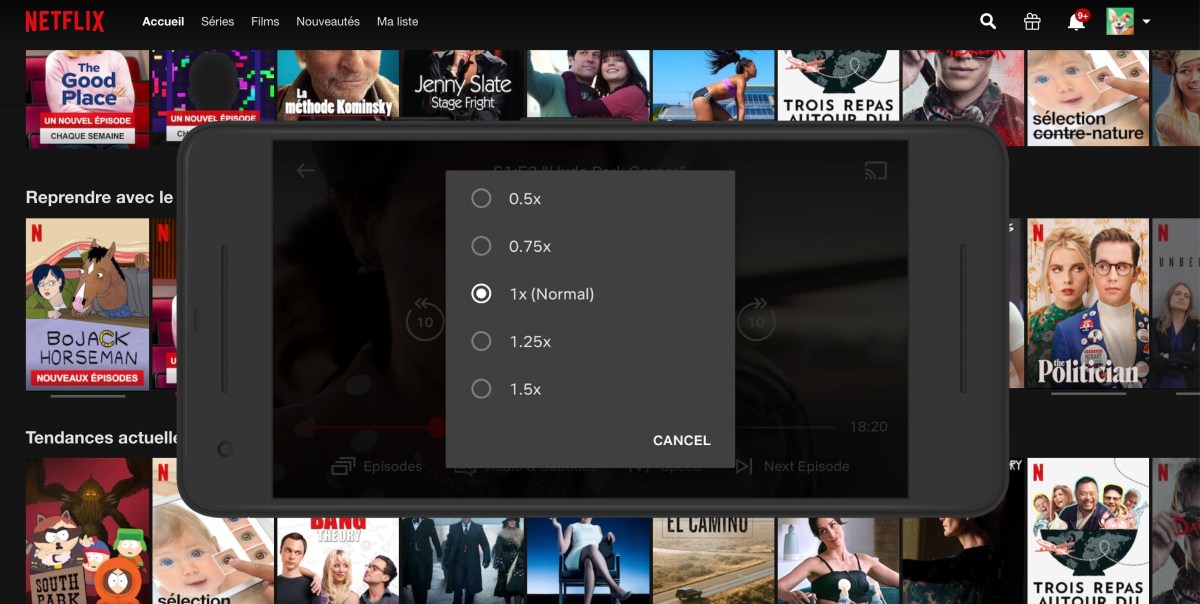 Smartphone accélération Netflix // Source : Montage Numerama