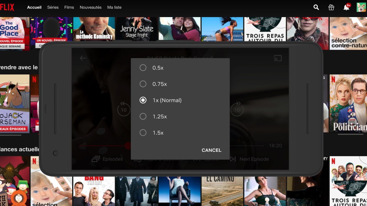 Smartphone accélération Netflix // Source : Montage Numerama