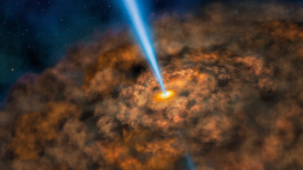 Un trou noir actif entouré d'un nuage de poussière. // Source : NASA/SOFIA/Lynette Cook (photo recadrée)