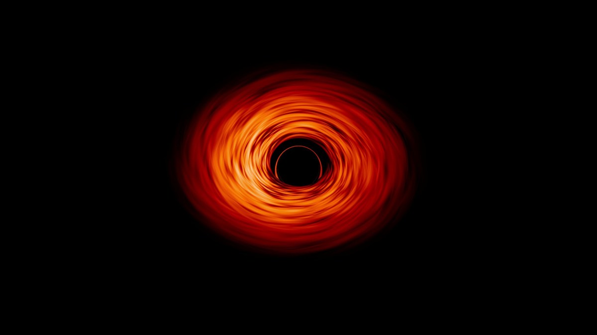 Une visualisation d'un trou noir. // Source : NASA’s Goddard Space Flight Center/Jeremy Schnittman (photo recadrée)