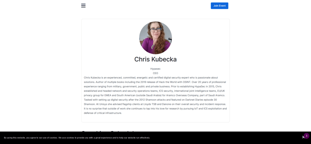 Chris Kubecka, une des conférencières. Chris Kubecka, une des conférencières.