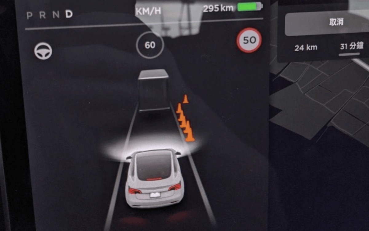 Les Tesla montrent les cônes de signalisation // Source : Twitter