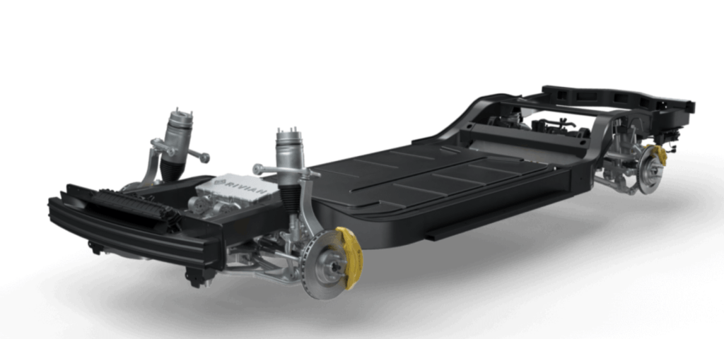 Plateforme en skateboard de Rivian // Source : Rivian Plateforme en skateboard de Rivian // Source : Rivian
