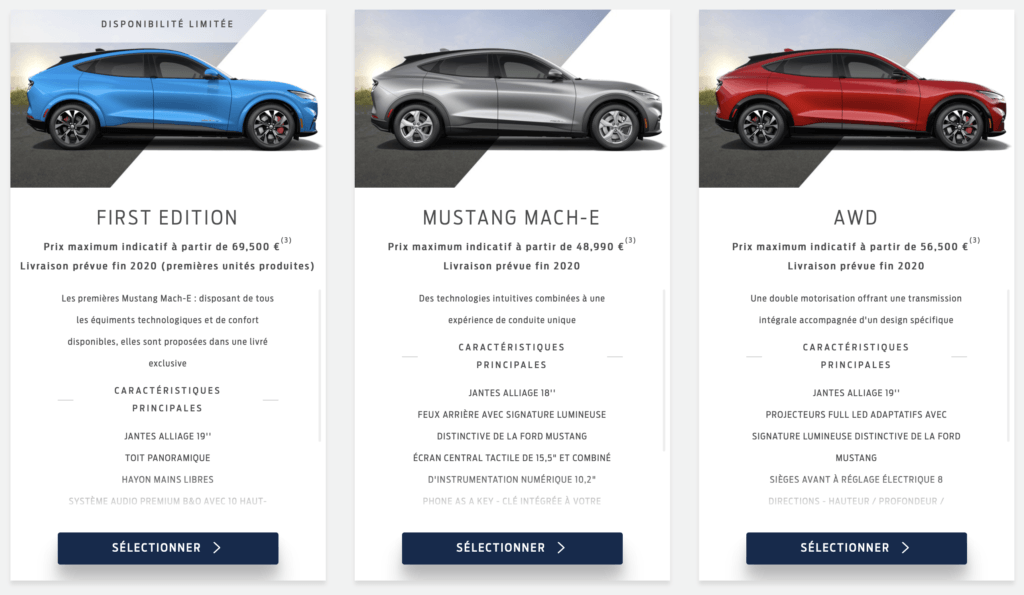 Configuration Ford Mach-E // Source : Ford Configuration Ford Mach-E // Source : Ford