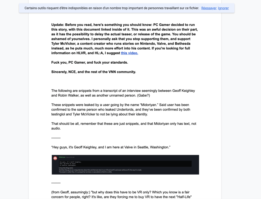 Capture d'écran du Google Docs où figurent des captures d'écran de Discord Capture d'écran du Google Docs où figurent des captures d'écran de Discord