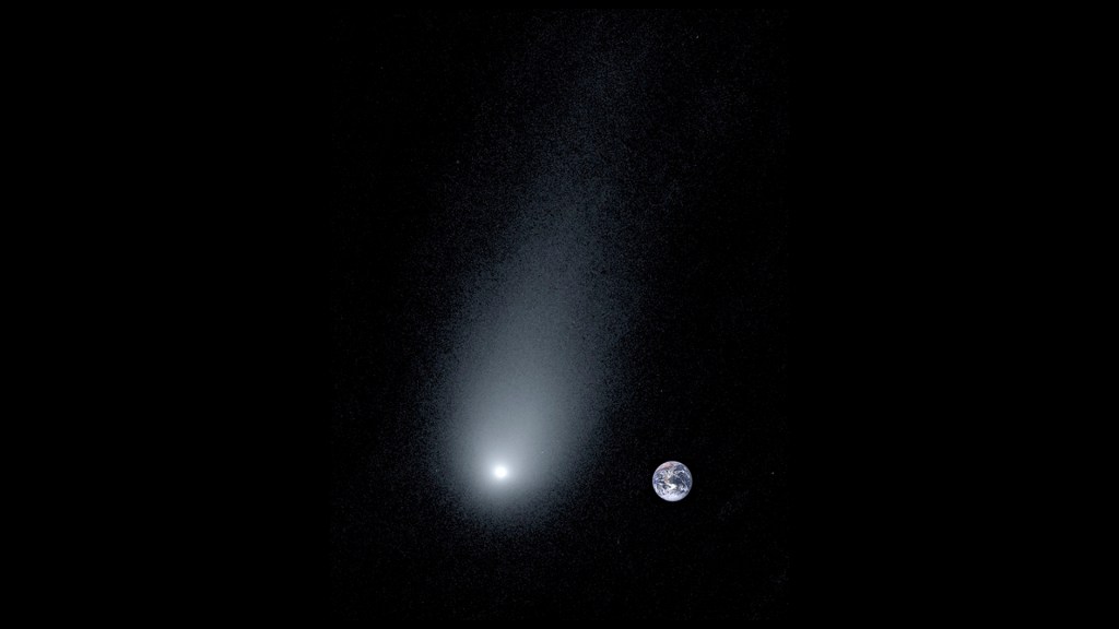 La comète Borisov comparée à la Terre. // Source : P. van Dokkum, G. Laughlin, C. Hsieh, S. Danieli/Yale University (photo recadrée et modifiée)
