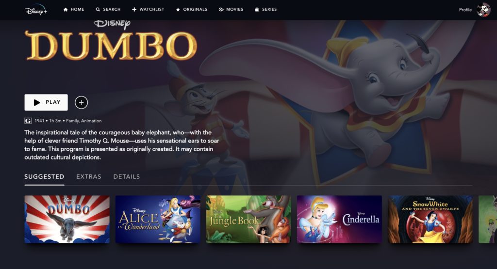 Dumbo sur Disney+ // Source : Disney+