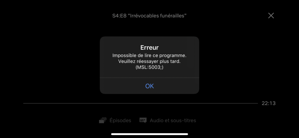 Le message d'erreur sur Netflix ce 21 novembre 2019 Le message d'erreur sur Netflix ce 21 novembre 2019