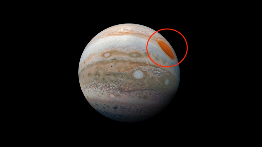 Jupiter et sa Grande Tache rouge. // Source : Flickr/CC/Kevin Gill (photo recadrée et modifiée)