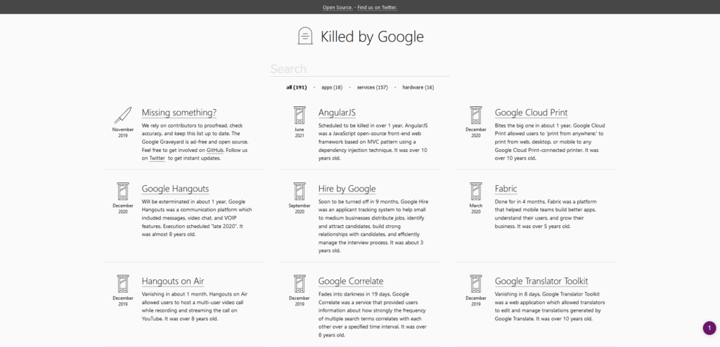 Killed by Google Killed by Google