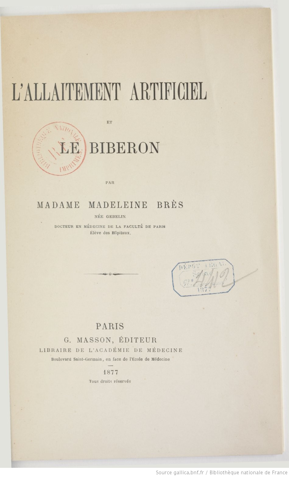 Un autre travail de Madeleine Brès, publié en 1877. // Source : BNF