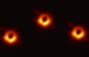 Trois trous noirs supermassifs ont été vus au centre d'une galaxie. // Source : Wikimedia/CC/Event Horizon Telescope, montage Numerama