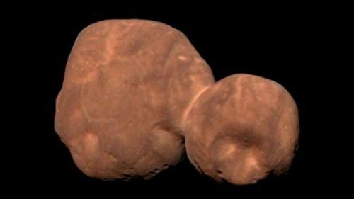 L'objet 2014 MU69 avait été surnommé Ultima Thulé. // Source : Wikimedia/CC/NASA/Johns Hopkins University Applied Physics Laboratory/Southwest Research Institute/Roman Tkachenko (photo recadrée)