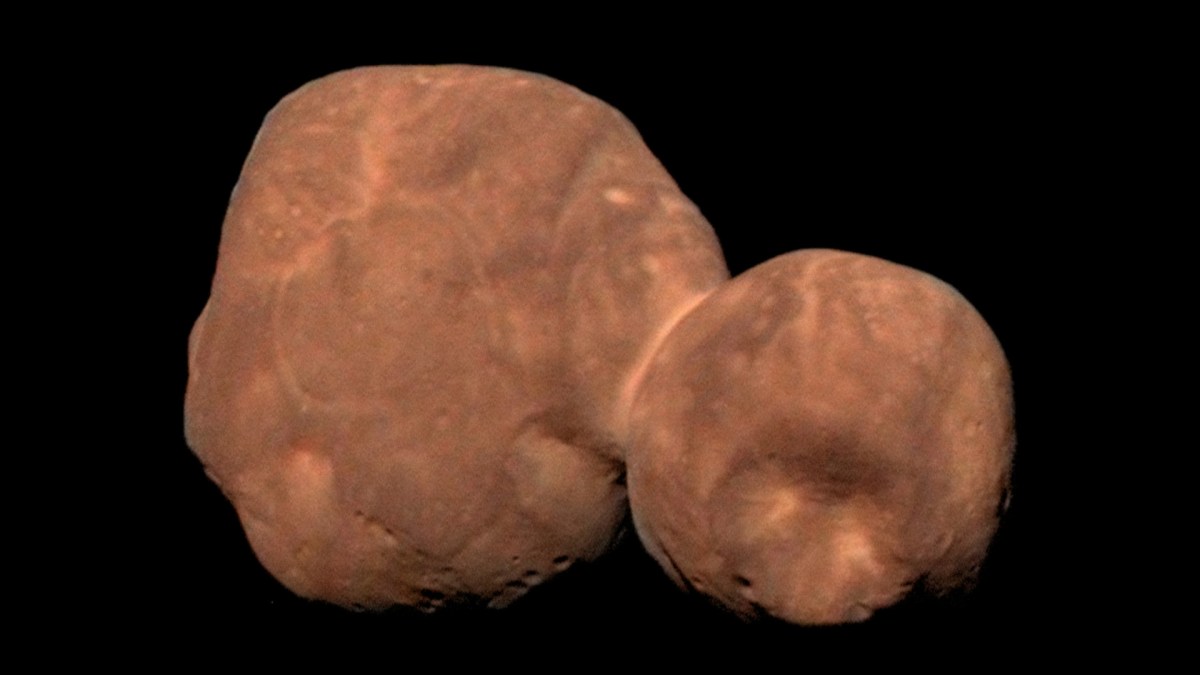 L'objet 2014 MU69 avait été surnommé Ultima Thulé. // Source : Wikimedia/CC/NASA/Johns Hopkins University Applied Physics Laboratory/Southwest Research Institute/Roman Tkachenko (photo recadrée)