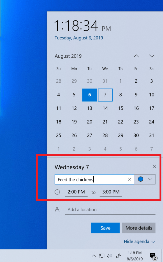 Un raccourci pour ajouter plus facilement des évènements à l'agenda. // Source : Microsoft Un raccourci pour ajouter plus facilement des évènements à l'agenda. // Source : Microsoft