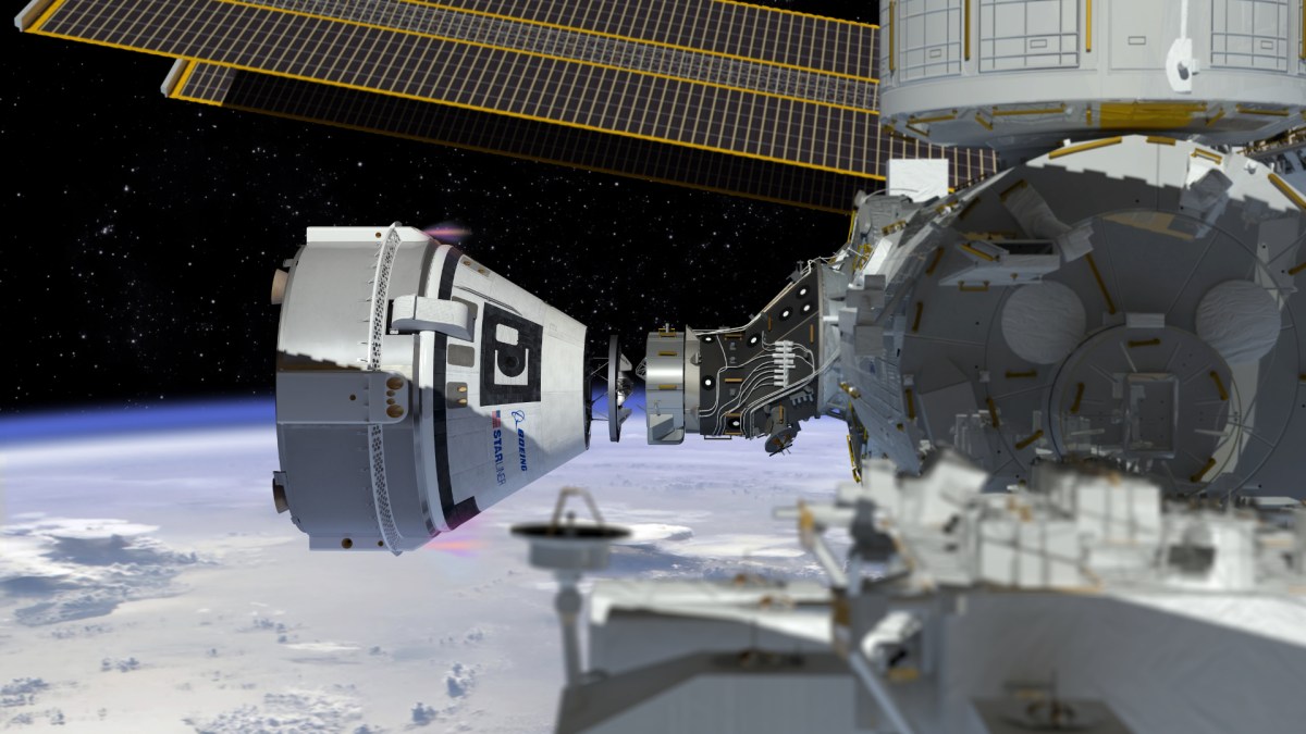 Le CST-100 Starliner ralliant l'ISS, vue d'artiste. // Source : NASA