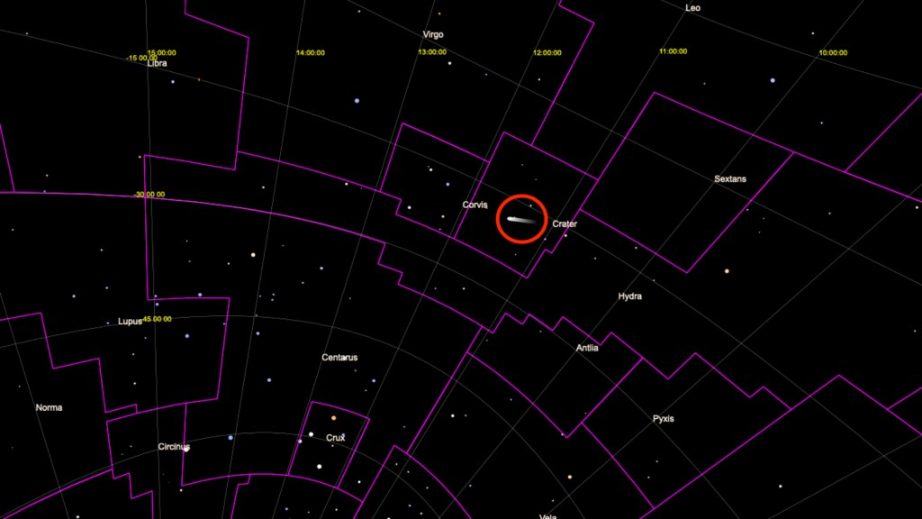 La position de la comète Borisov le 8 décembre 2019. // Source : Capture d'écran orbitsimulator.com