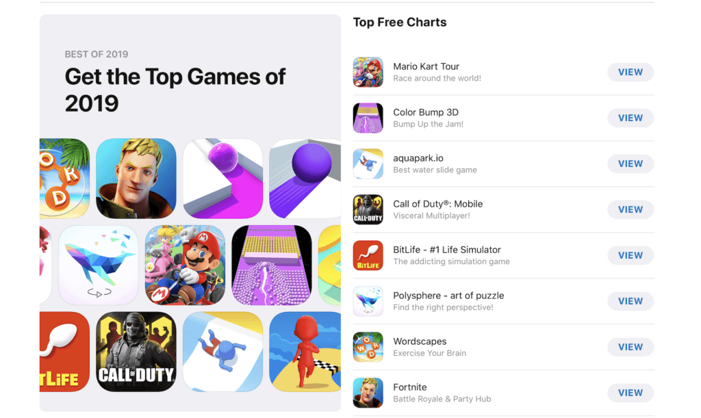 Classement des jeux les plus téléchargés sur iPhone en 2019 // Source : Apple