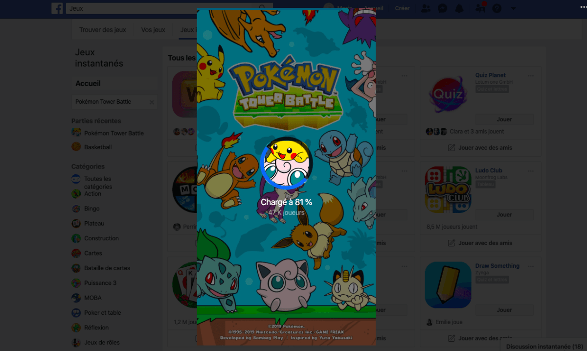 Pokémon Tower Battle dans Facebook // Source : Numerama