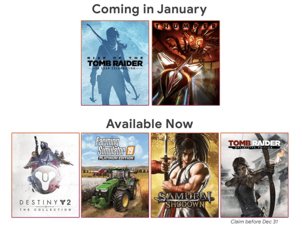 Jeux offerts sur Google Stadia // Source : Google Jeux offerts sur Google Stadia // Source : Google