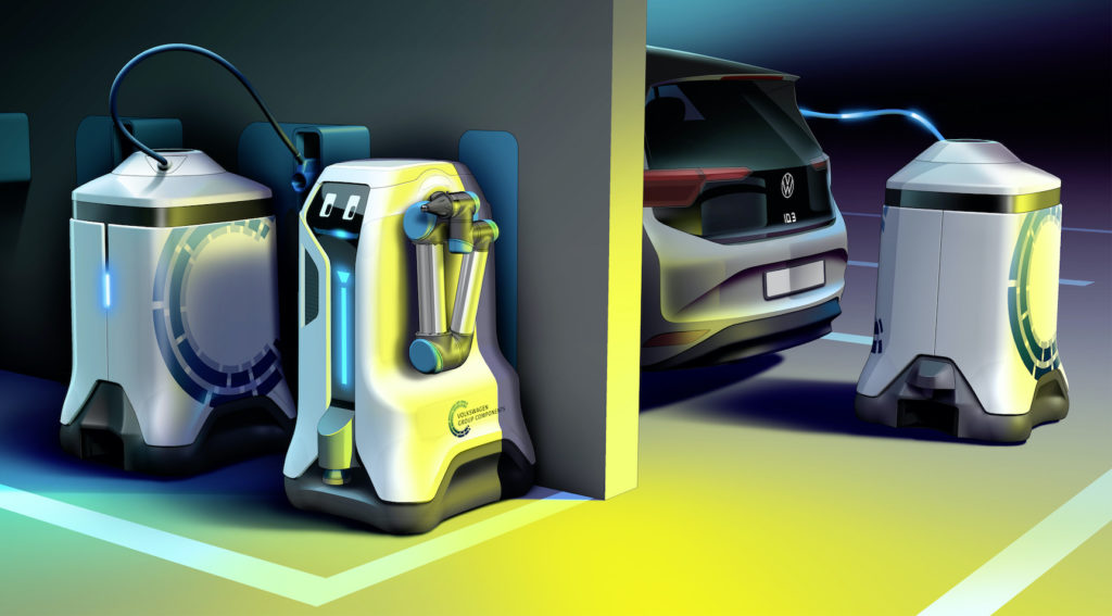 Robot de recharge autonome de Volkswagen // Source : Volkswagen Robot de recharge autonome de Volkswagen // Source : Volkswagen
