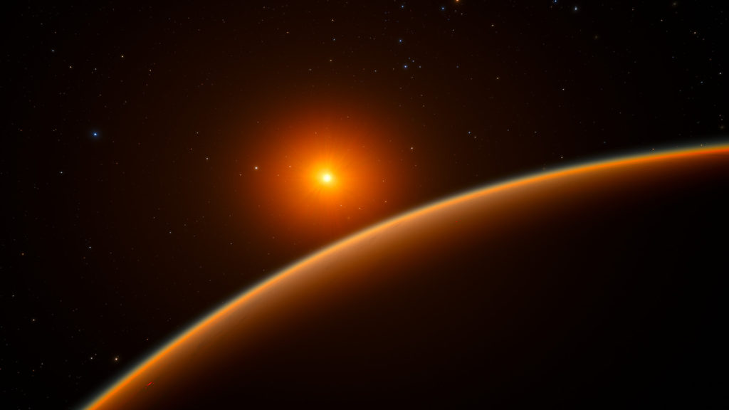 L'exoplanète LHS 1140b, en orbite autour d'une naine rouge. // Source : ESO/spaceengine.org (photo recadrée)