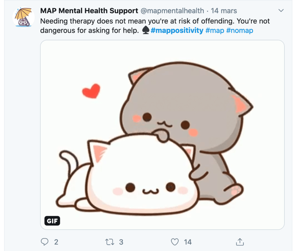 Un message publié sur Twitter, qui invite les Map à chercher un soutien médical. // Source : Capture d'écran Twitter / Numerama