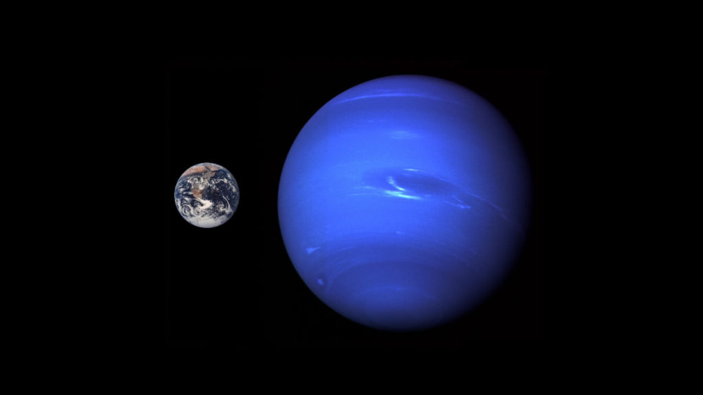 La taille de la Terre et de Neptune comparées. // Source : Flickr/CC/Brian Altmeyer (photo recadrée)