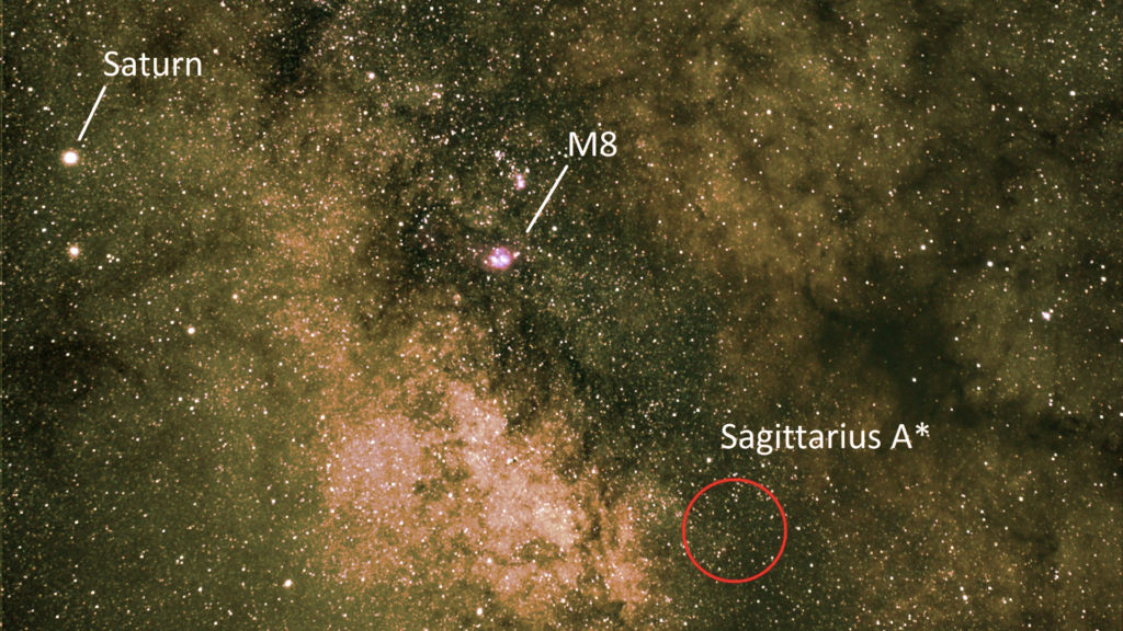 L'emplacement de Sagittarius A*. // Source : Wikimedia/CC/Christian Bergner (photo recadrée et modifiée)