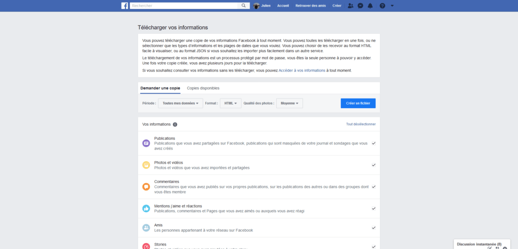 Télécharger données facebook Télécharger données facebook