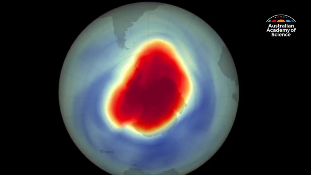 Représentation du trou dans la couche d'ozone  // Source : Australian Academy of Science
